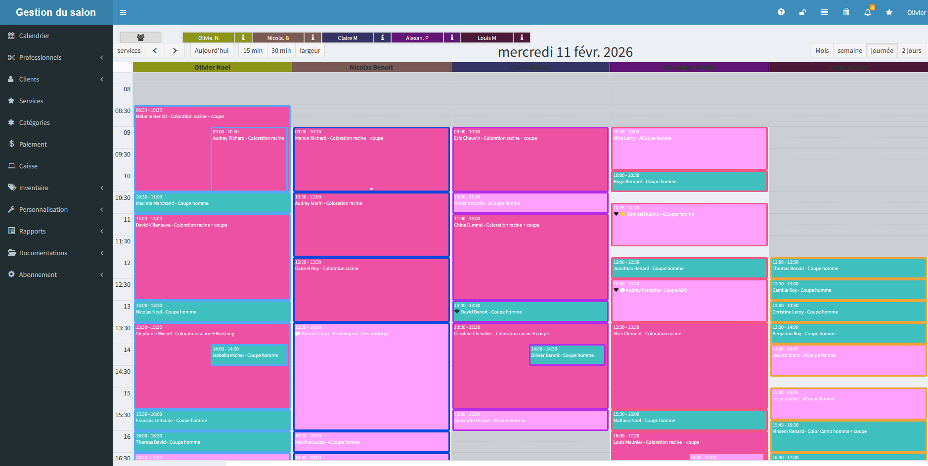 Planning salon de coiffure